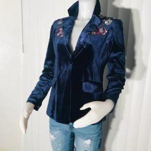 (NWT) COLLEEN LOPEZ (NAVY BLUE) VELVET EMBROIDERED BLAZER (SIZE: XS (0-2))